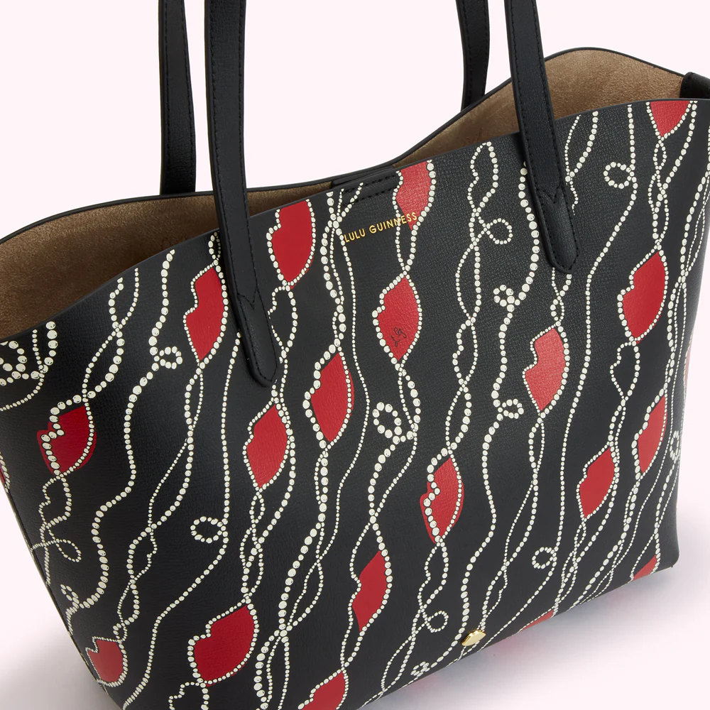 BLACK PEARLY LIP PRINT LEATHER SMALL IVY TOTE BAG - Image 5