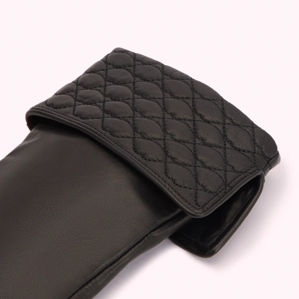 BLACK QUILTED LIP LEATHER BLAIR GLOVES - Image 3