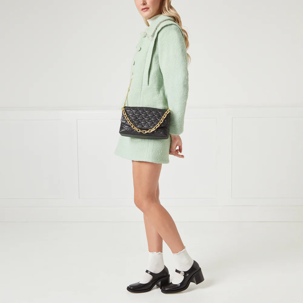 BLACK QUILTED LIPS TARA CLUTCH BAG - Image 6