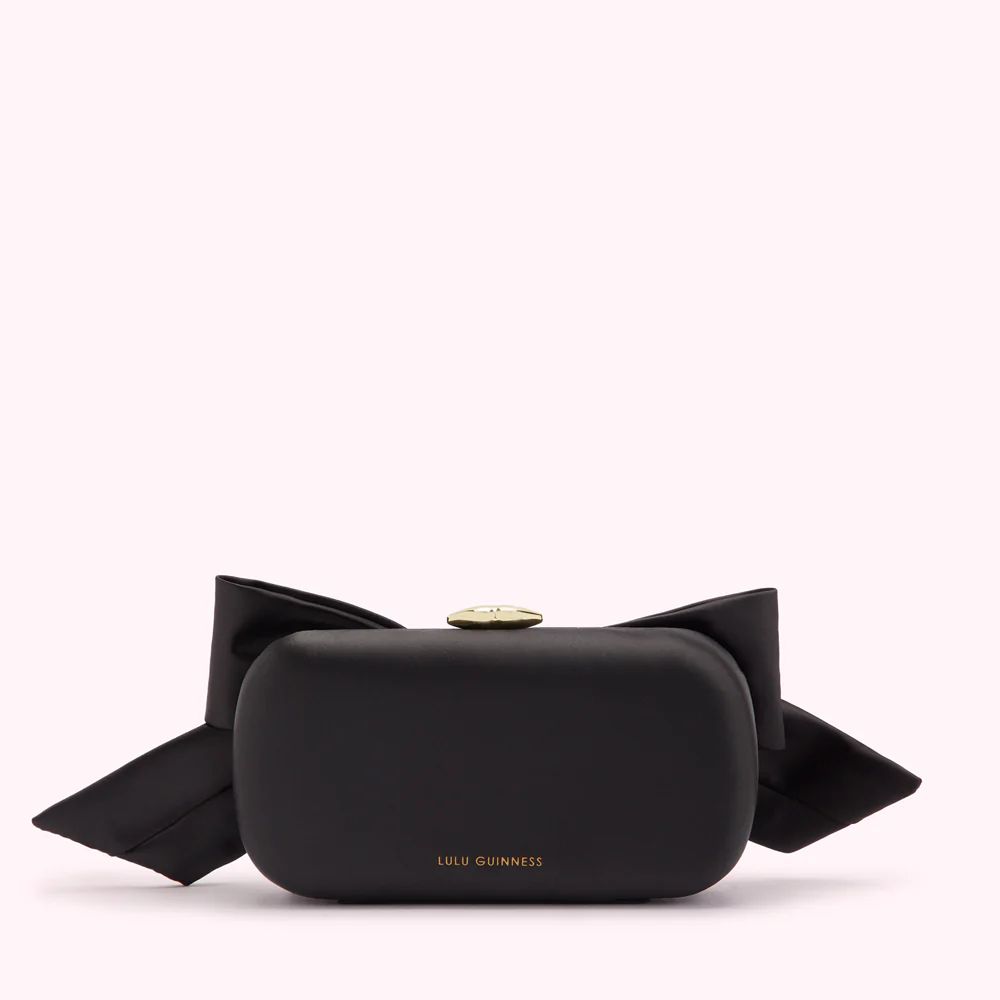 BLACK SATIN BOW MONROE CLUTCH BAG - Image 2