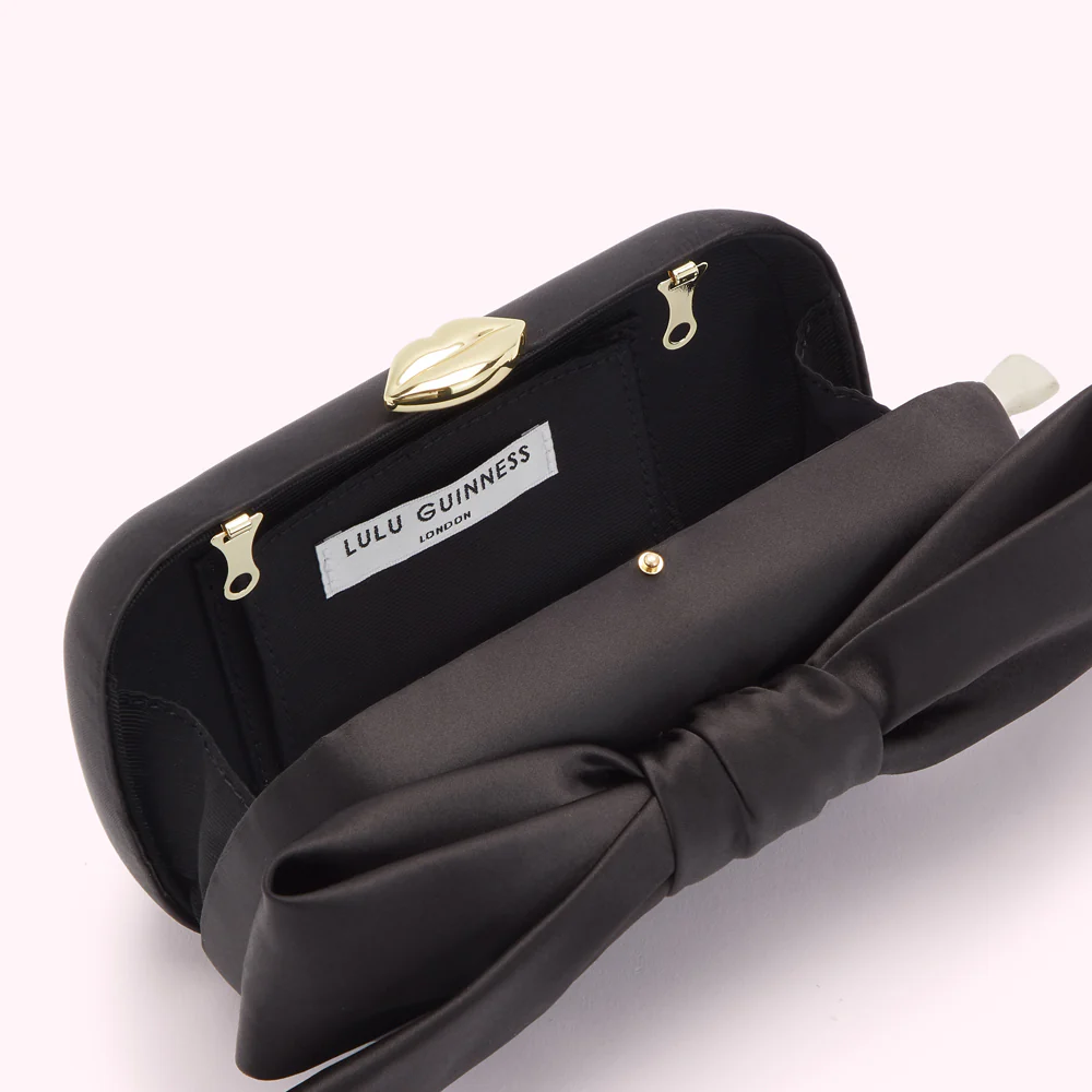 BLACK SATIN BOW MONROE CLUTCH BAG - Image 3