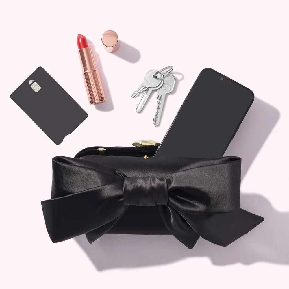 BLACK SATIN BOW MONROE CLUTCH BAG - Image 4