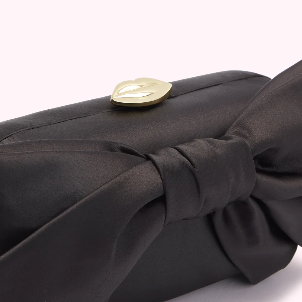 BLACK SATIN BOW MONROE CLUTCH BAG - Image 5