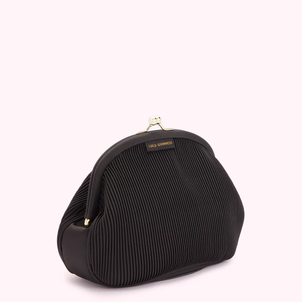 BLACK SATIN PLISSE LOIS CLUTCH - Image 5