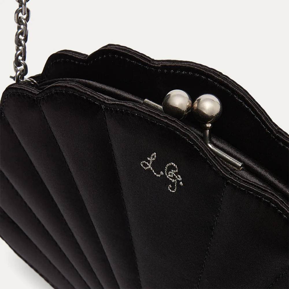 BLACK SATIN SHELL CLUTCH WITH SWAROVSKI® CRYSTALS - Image 5