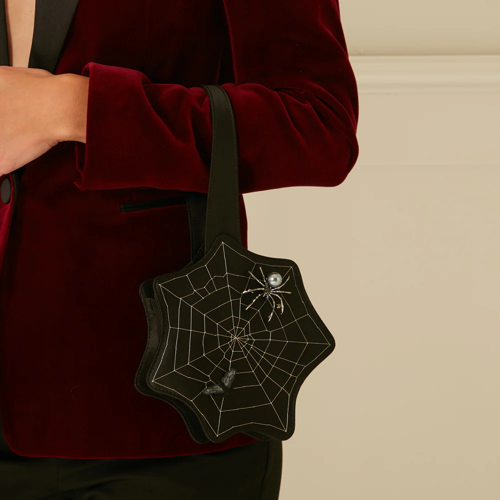 BLACK SATIN SPIDERS WEB COLLECTIBLE CLUTCH BAG - Image 9