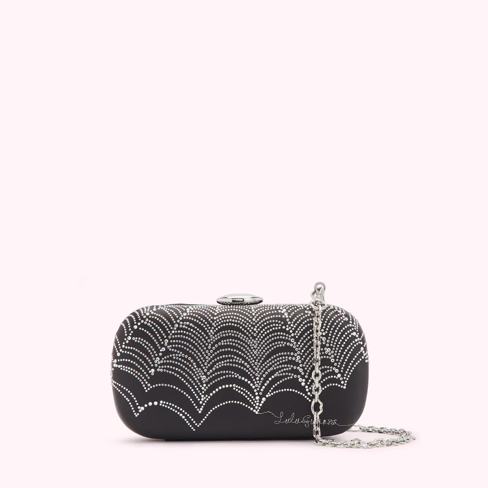 BLACK SATIN SPIDERS WEB MONROE CLUTCH BAG