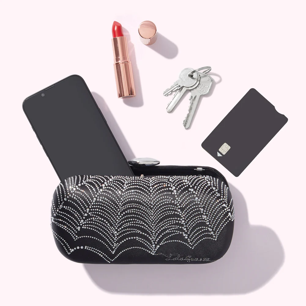 BLACK SATIN SPIDERS WEB MONROE CLUTCH BAG - Image 3