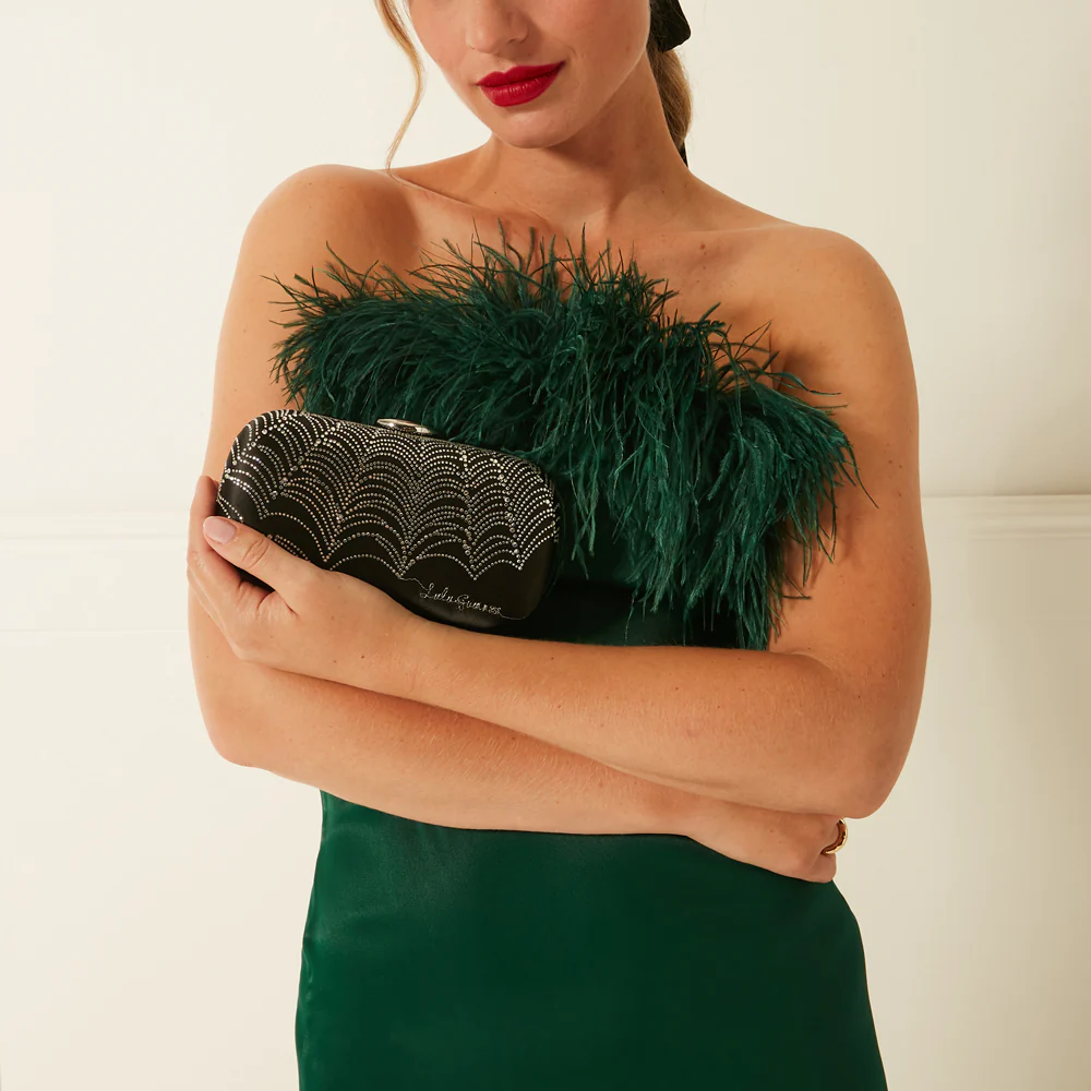 BLACK SATIN SPIDERS WEB MONROE CLUTCH BAG - Image 6