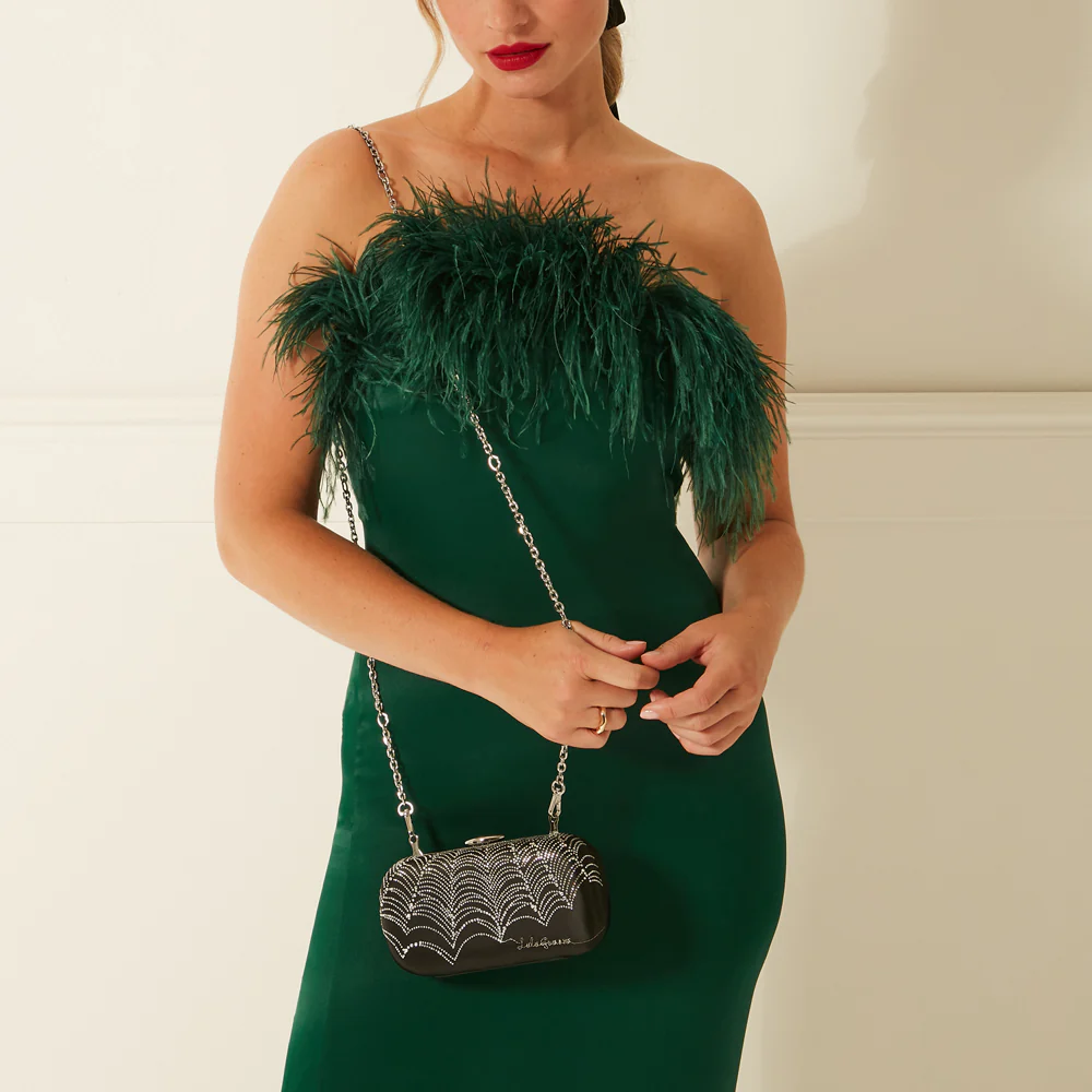 BLACK SATIN SPIDERS WEB MONROE CLUTCH BAG - Image 7
