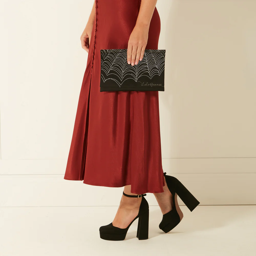 BLACK SATIN SPIDERS WEB NELLIE CLUTCH - Image 9