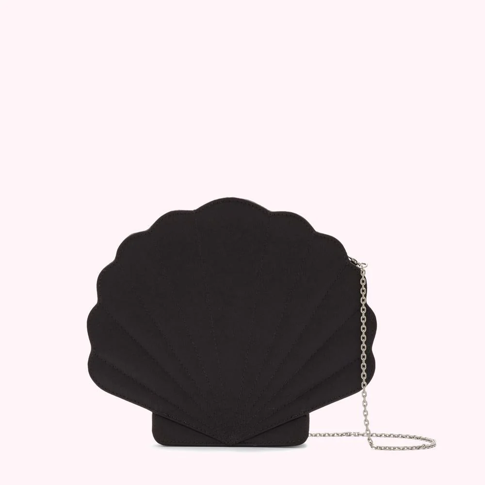 BLACK SHELL SATIN CLUTCH BAG - Image 2