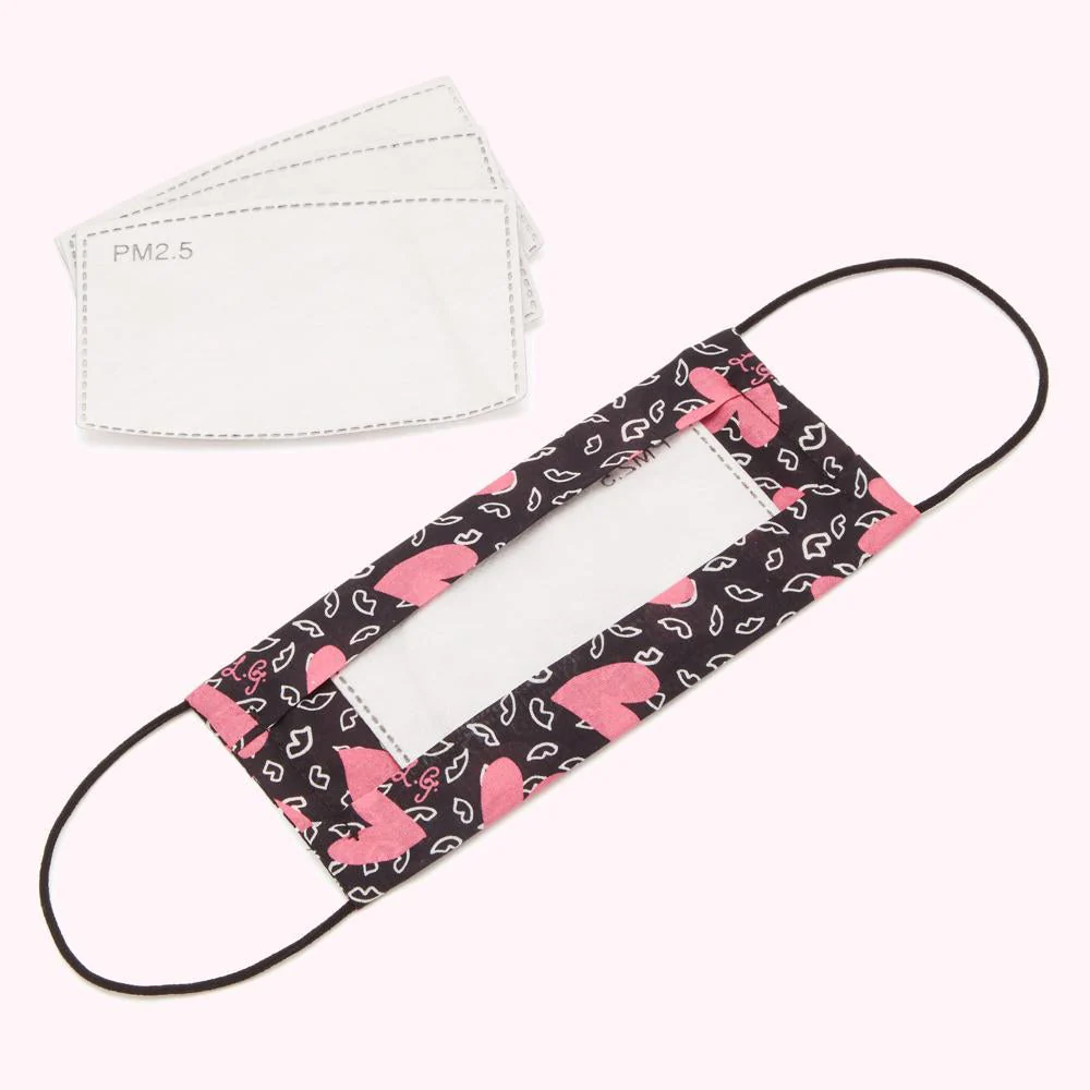 BLACK SKETCHED LIPS AND HEARTS FACE MASK WITH 7 FILTERS - Image 3