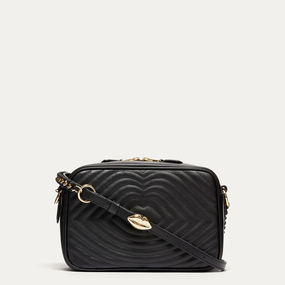 BLACK LIP RIPPLE QUILTED LEATHER BELLA CROSSBODY BAG