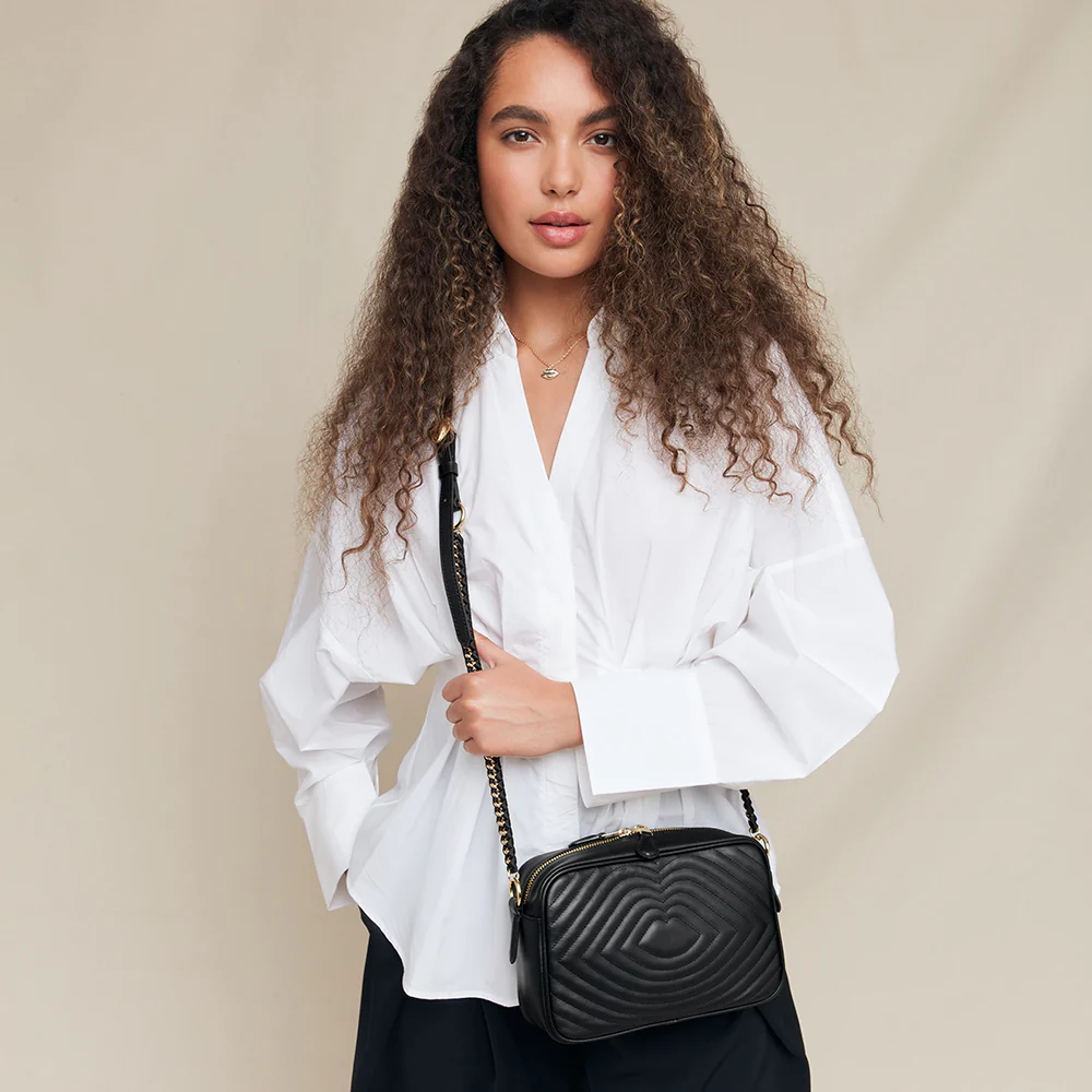 BLACK LIP RIPPLE QUILTED LEATHER BELLA CROSSBODY BAG - Image 7