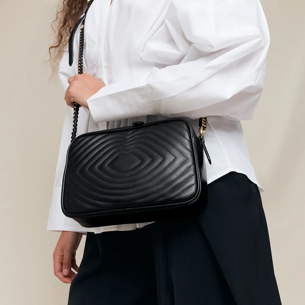 BLACK LIP RIPPLE QUILTED LEATHER BELLA CROSSBODY BAG - Image 8