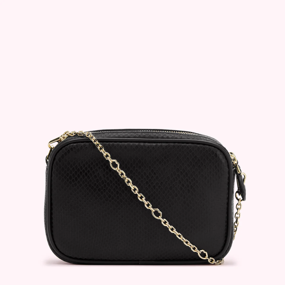 BLACK SNAKE EMBOSSED LEATHER CLARA CROSSBODY BAG - Image 2
