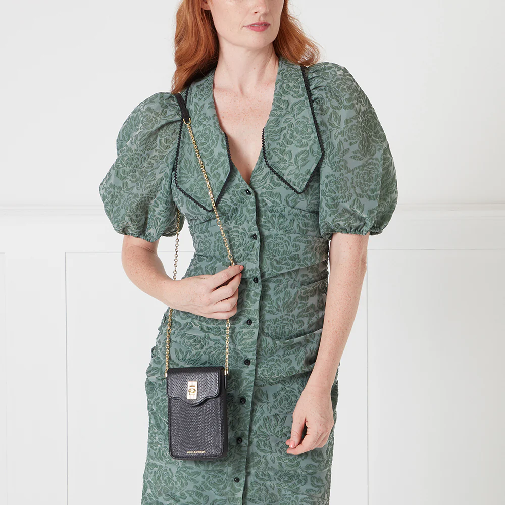 BLACK SNAKE EMBOSSED LEATHER RITA CROSSBODY MINI BAG - Image 6