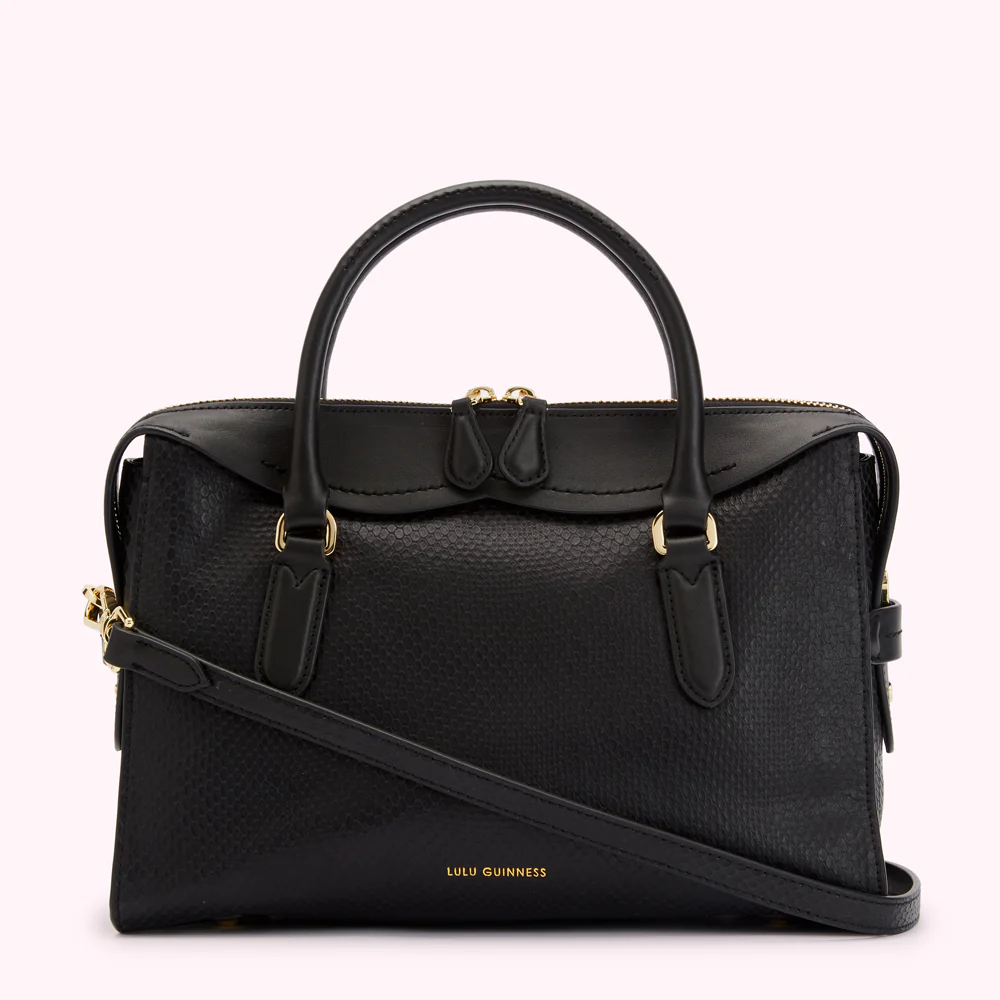 BLACK MEDIUM SNAKE EMBOSSED LEATHER DYLAN HANDBAG