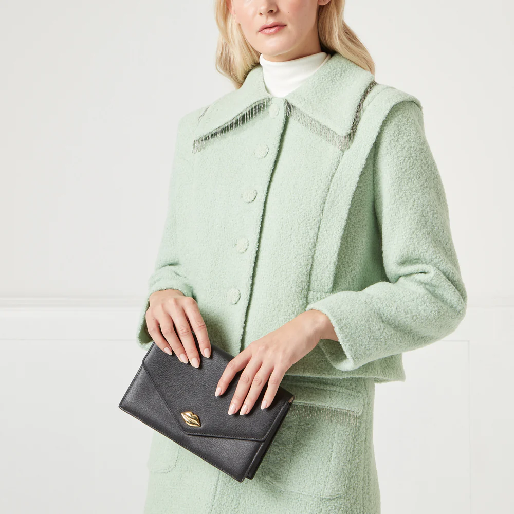 BLACK TEXTURED LEATHER RUDY CLUTCH BAG - Image 7