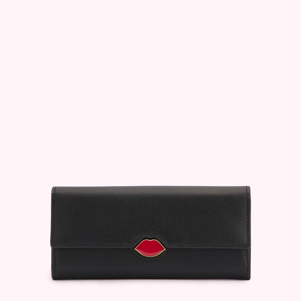 BLACK ENAMEL LIP CORA WALLET