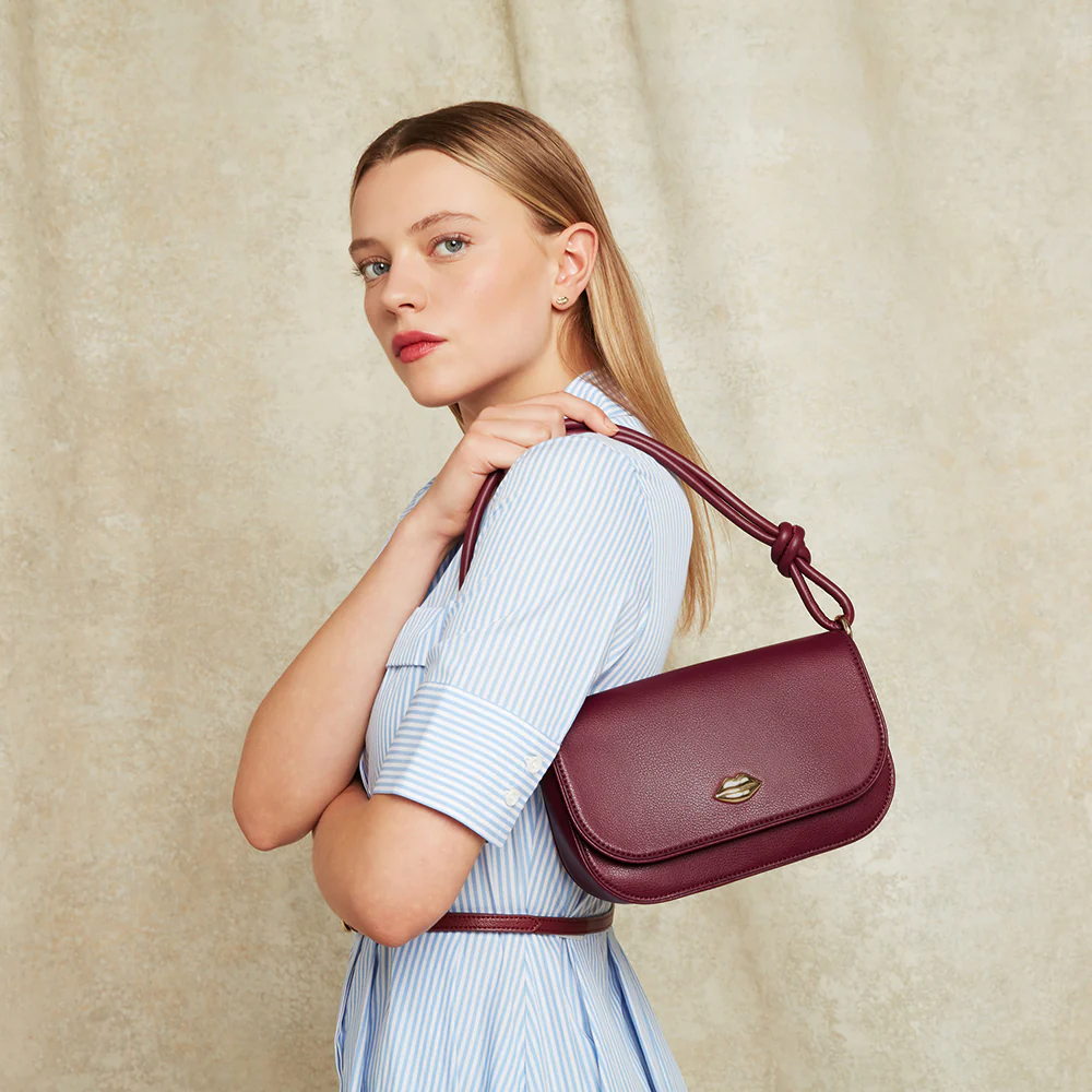 GARNET RED LEATHER CARA CLUTCH BAG - Image 7