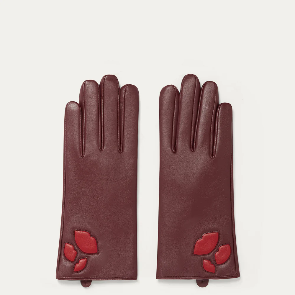 GARNET RED PADDED LIP LEATHER KAI GLOVE