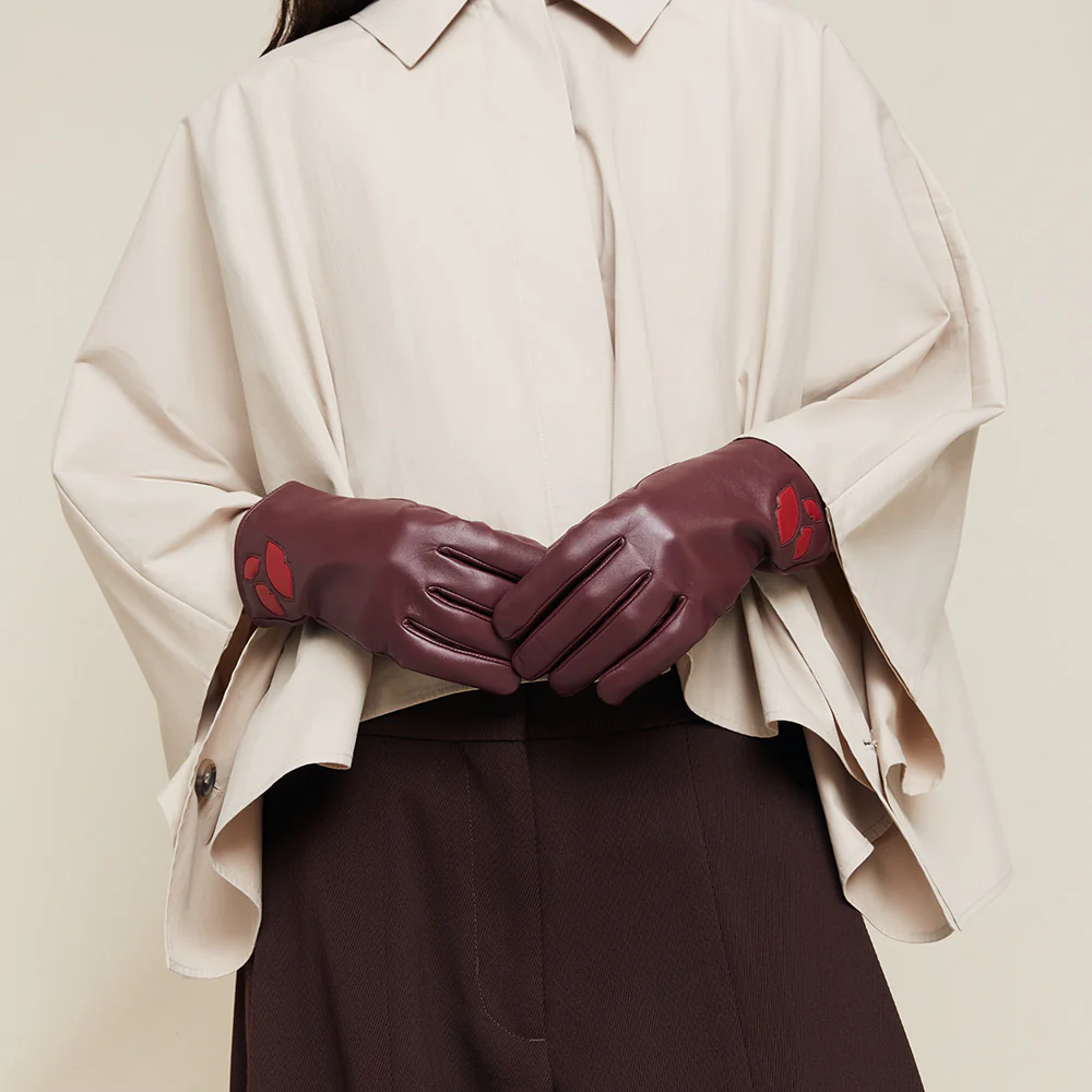 GARNET RED PADDED LIP LEATHER KAI GLOVE - Image 3