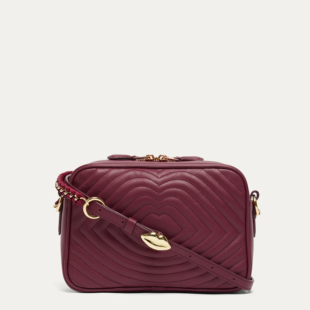 GARNET RED LIP RIPPLE QUILTED LEATHER BELLA CROSSBODY BAG