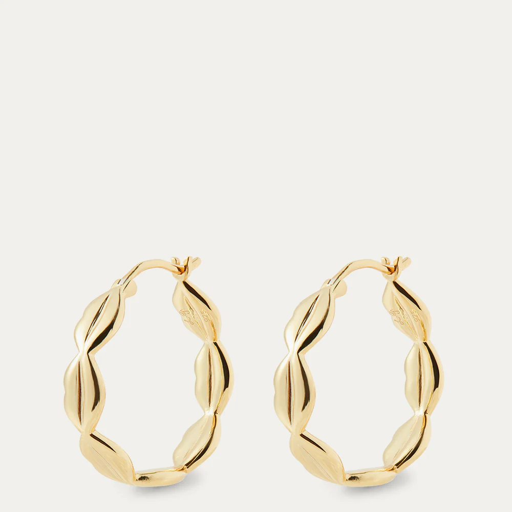 14K GOLD LUNA PENDANT NECKLACE & HOOP EARRINGS - Image 4