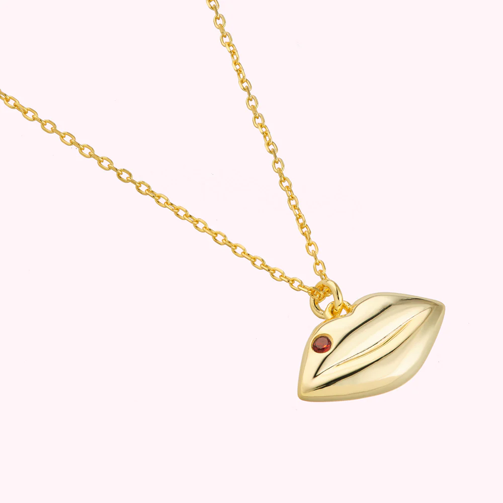 14K GOLD PLATED RUBY STONE LUNA PENDANT NECKLACE - Image 2