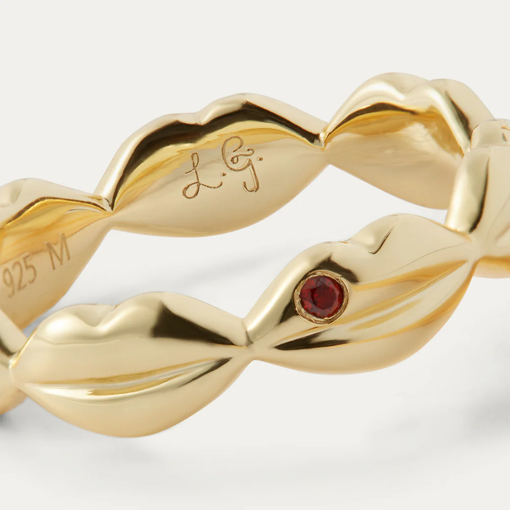 14K GOLD PLATED RUBY STONE LIP LUNA RING - Image 3