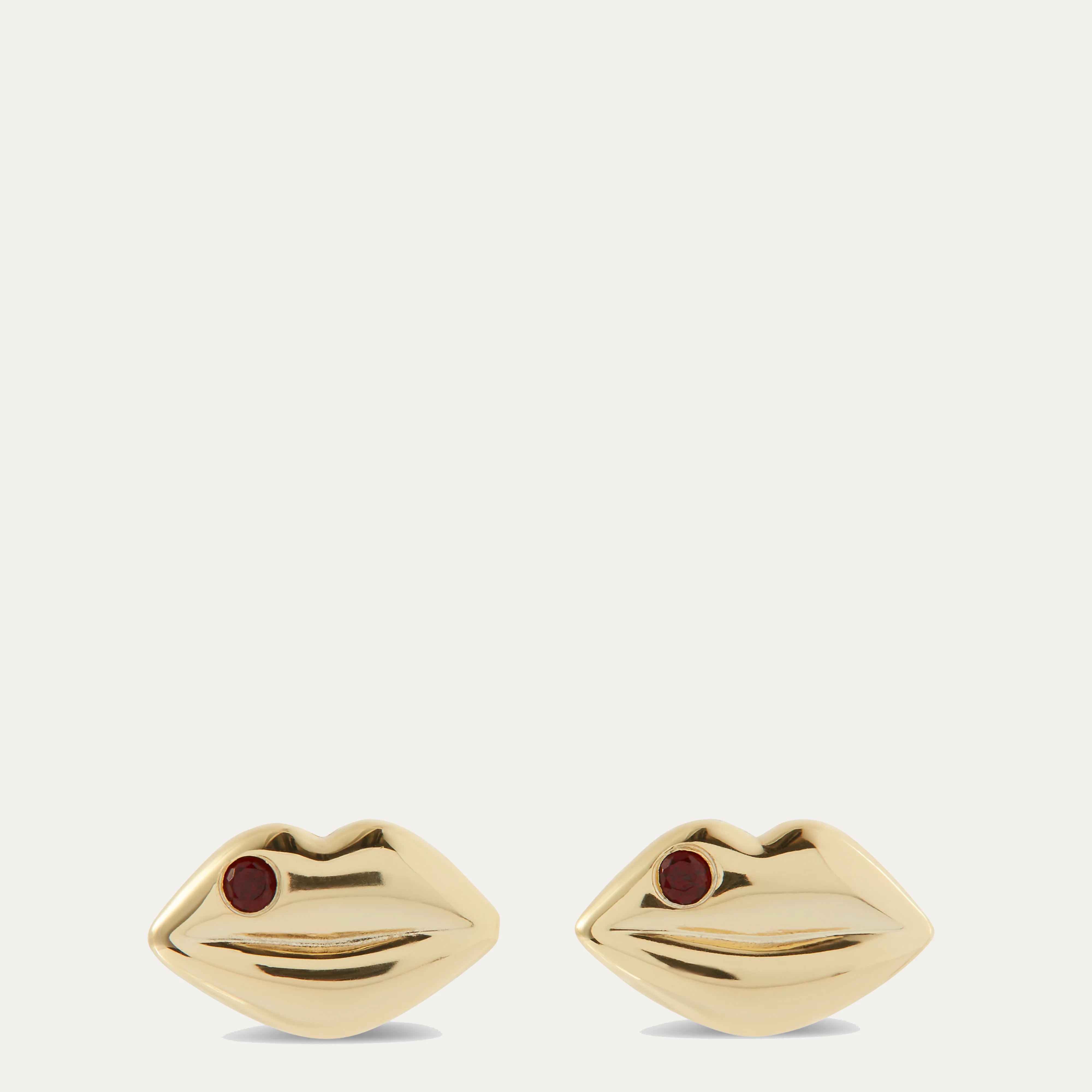14K GOLD PLATED RUBY STONE LUNA LIP STUD EARRINGS