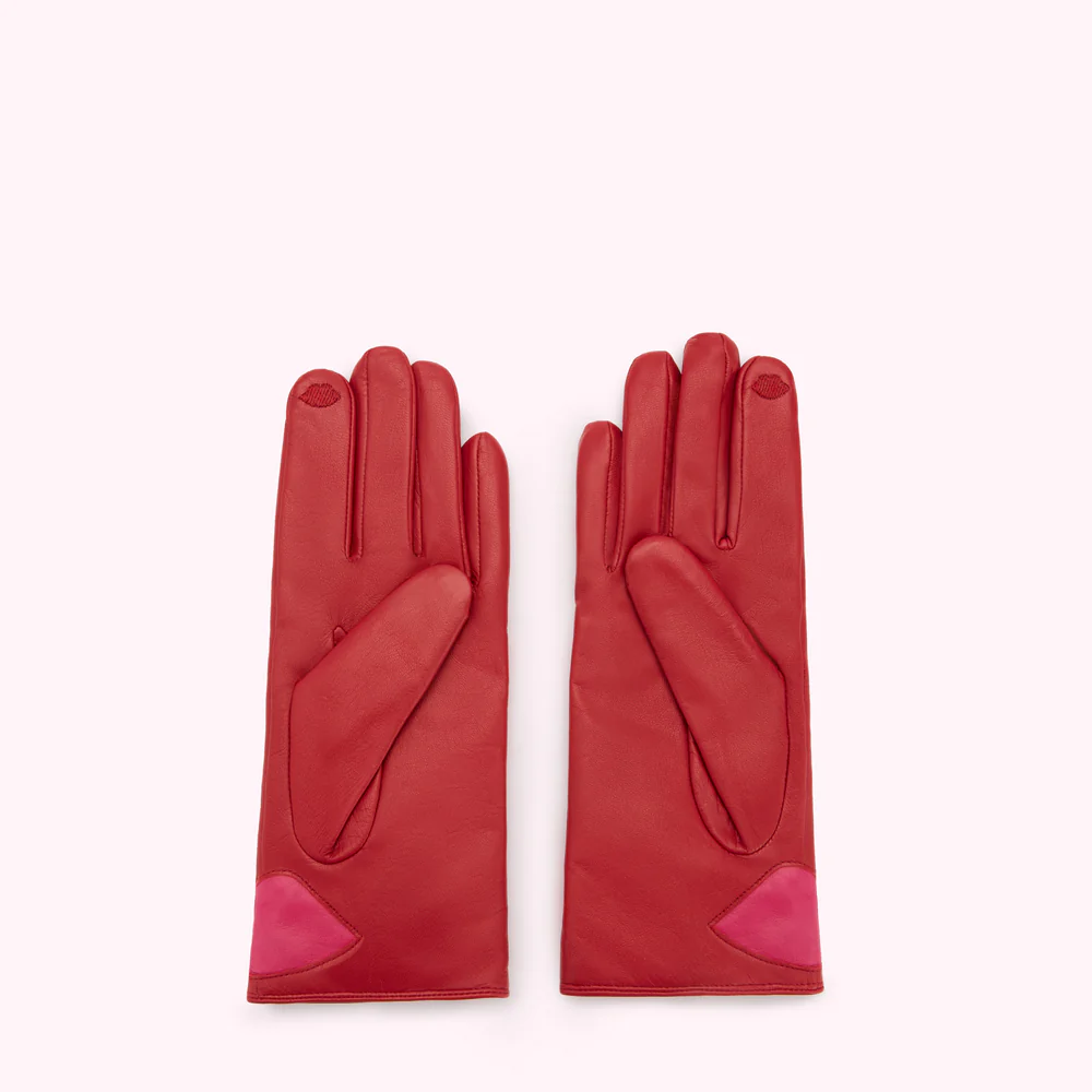 LULU RED CONTRAST LIP LEATHER GLOVES - Image 2
