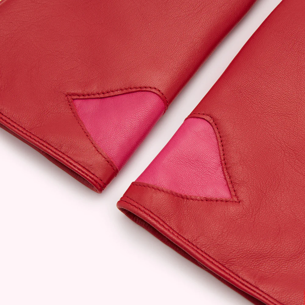 LULU RED CONTRAST LIP LEATHER GLOVES - Image 3