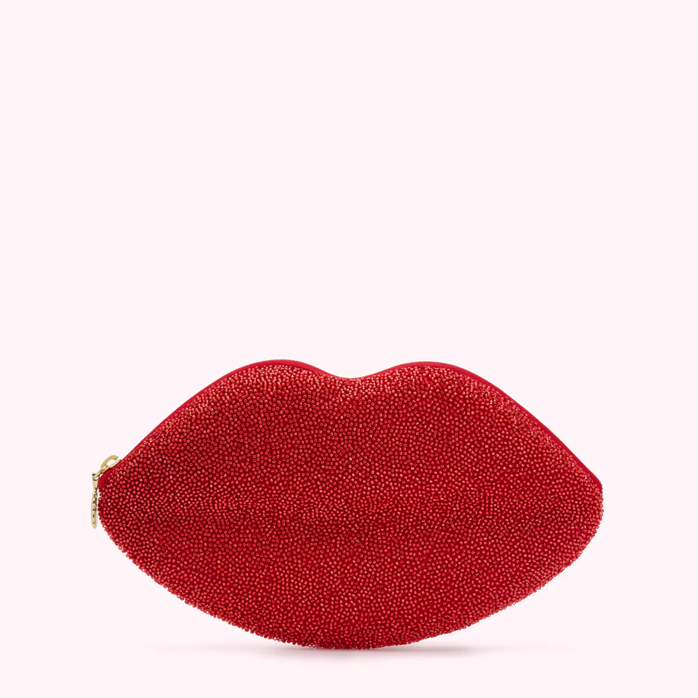 LULU RED GLASS BEAD LIP CLUTCH