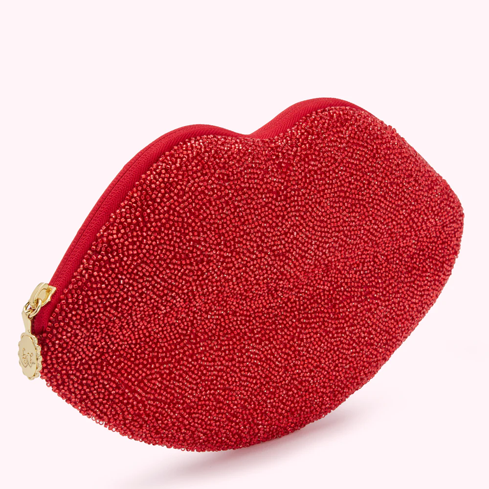 LULU RED GLASS BEAD LIP CLUTCH - Image 3