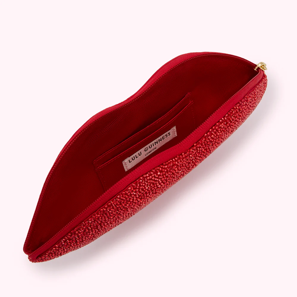 LULU RED GLASS BEAD LIP CLUTCH - Image 4