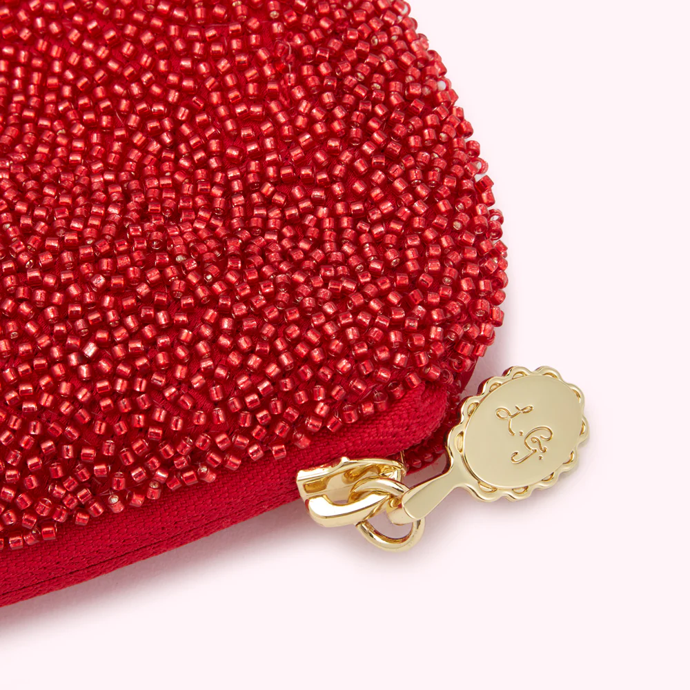 LULU RED GLASS BEAD LIP CLUTCH - Image 5