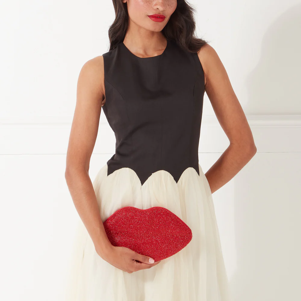LULU RED GLASS BEAD LIP CLUTCH - Image 6