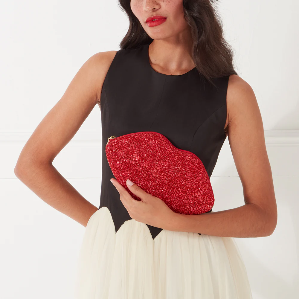 LULU RED GLASS BEAD LIP CLUTCH - Image 7
