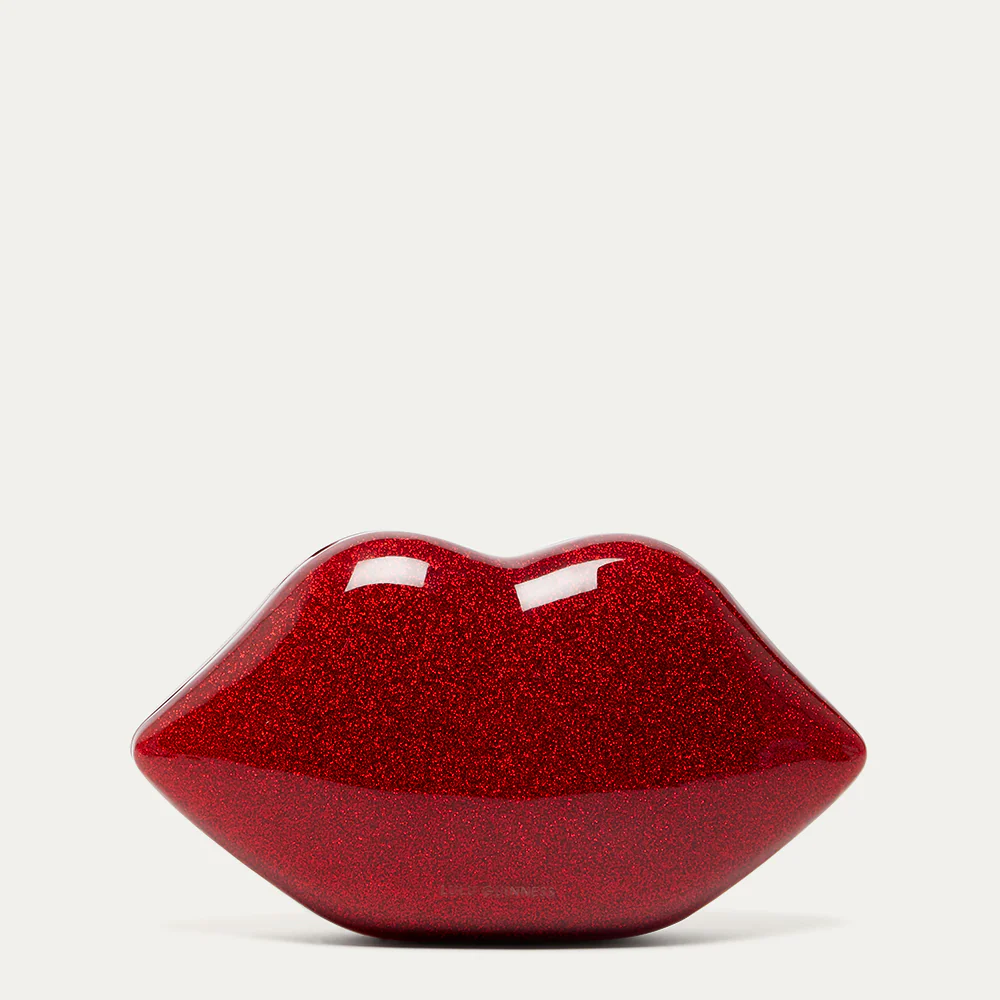 LULU RED GLITTER MEDIUM LIPS CLUTCH BAG - Image 5