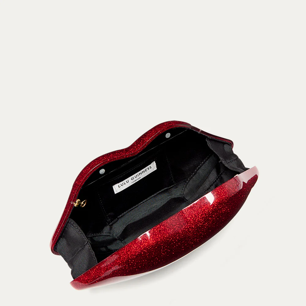 LULU RED GLITTER MEDIUM LIPS CLUTCH BAG - Image 6