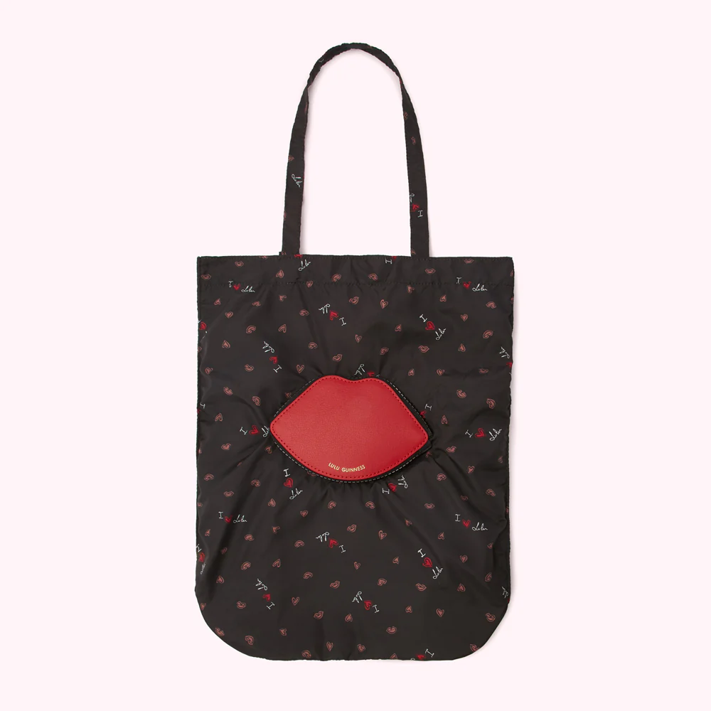LULU RED I LOVE LULU LIP FOLDAWAY SHOPPER
