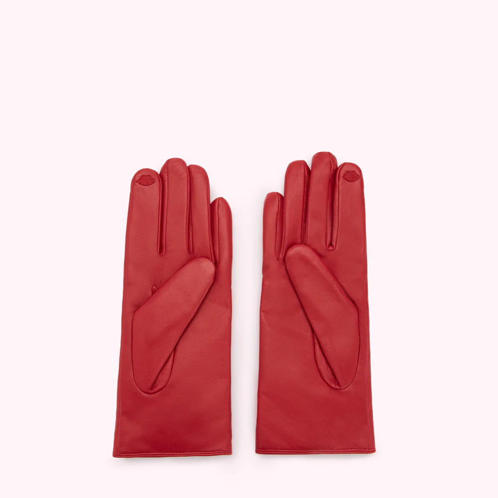 LULU RED LOVE EMBROIDERED LEATHER GLOVES - Image 2