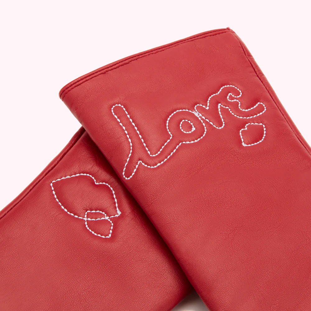 LULU RED LOVE EMBROIDERED LEATHER GLOVES - Image 3