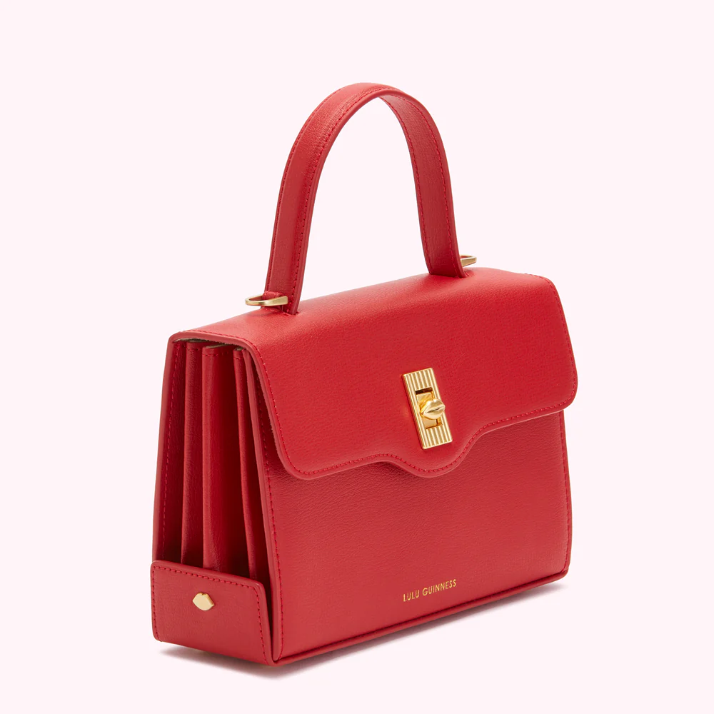 LULU RED MEDIUM LIP TURNLOCK QUEENIE HANDBAG - Image 3