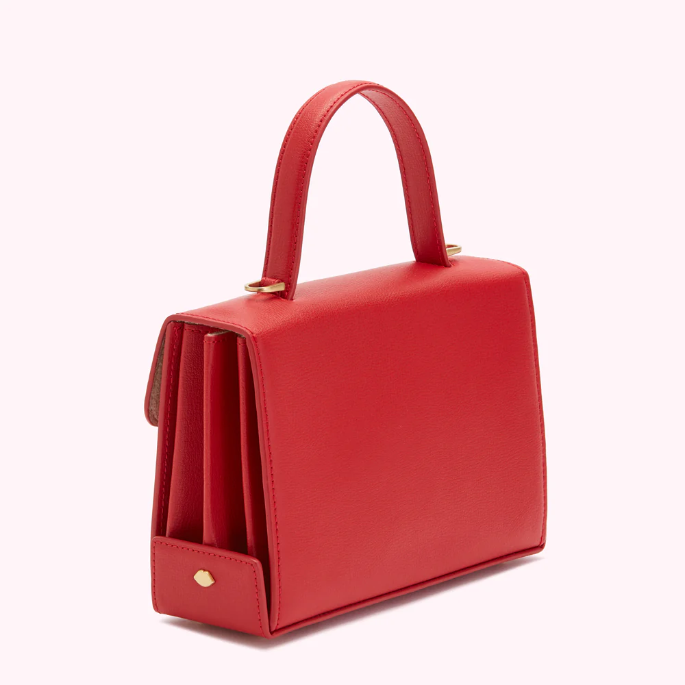 LULU RED MEDIUM LIP TURNLOCK QUEENIE HANDBAG - Image 4