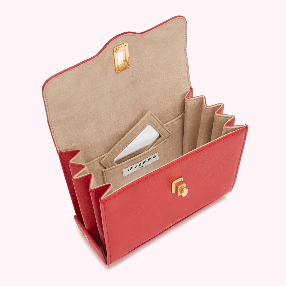 LULU RED MEDIUM LIP TURNLOCK QUEENIE HANDBAG - Image 6