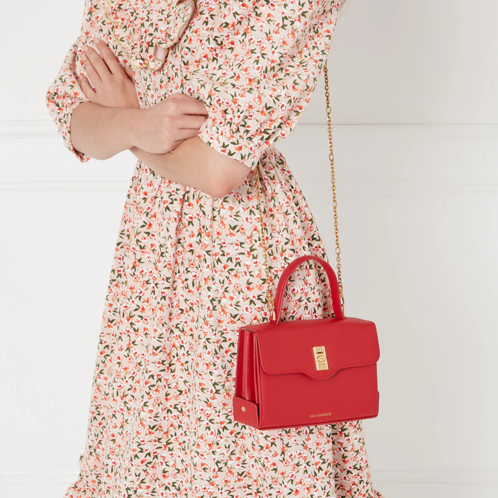 LULU RED MEDIUM LIP TURNLOCK QUEENIE HANDBAG - Image 8